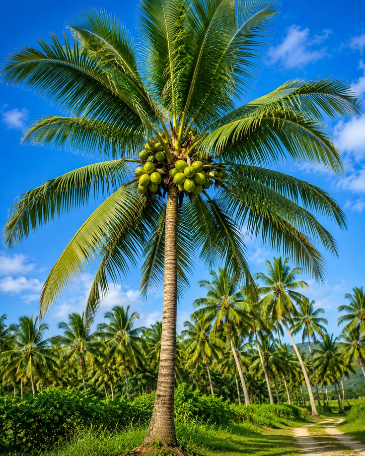 Aerial view of a coconut palm plantation
