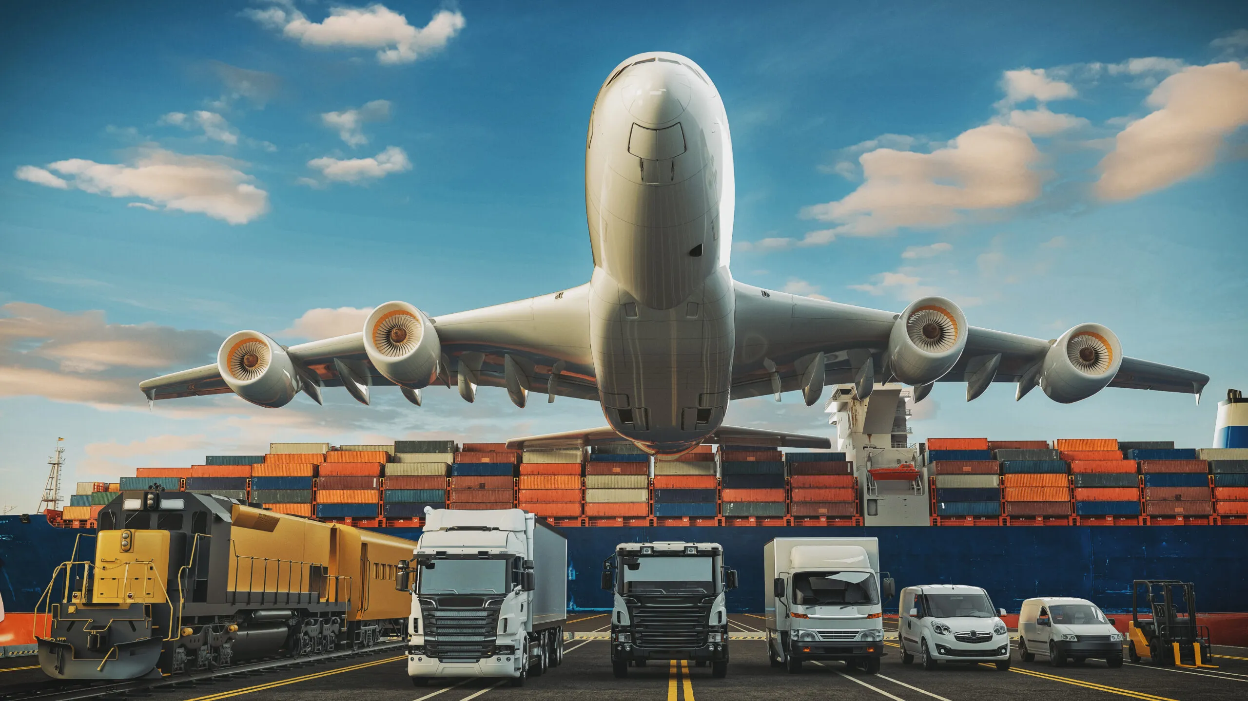 Packed shipments loaded for logistics and export