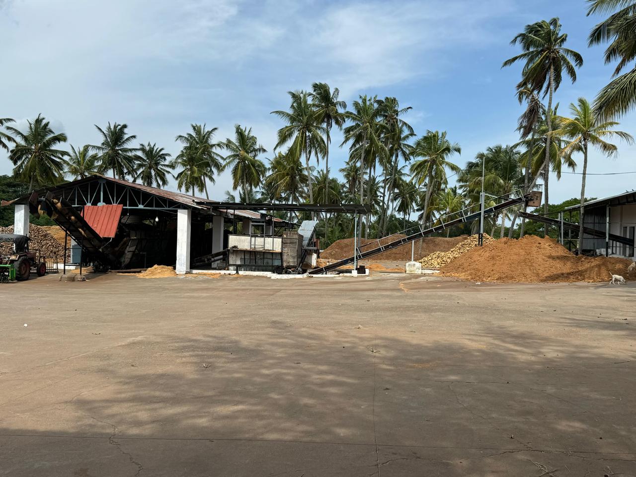Coconut husks broken down in the crushing unit